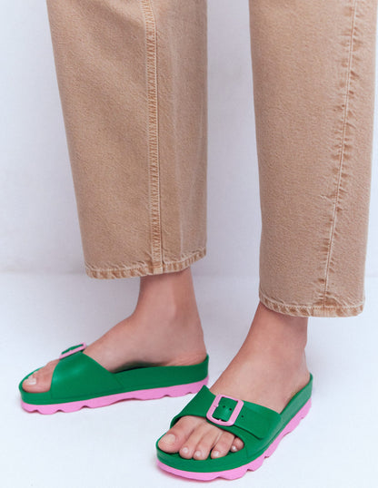 Lyla Single Buckle Sliders-Green/Pink-2