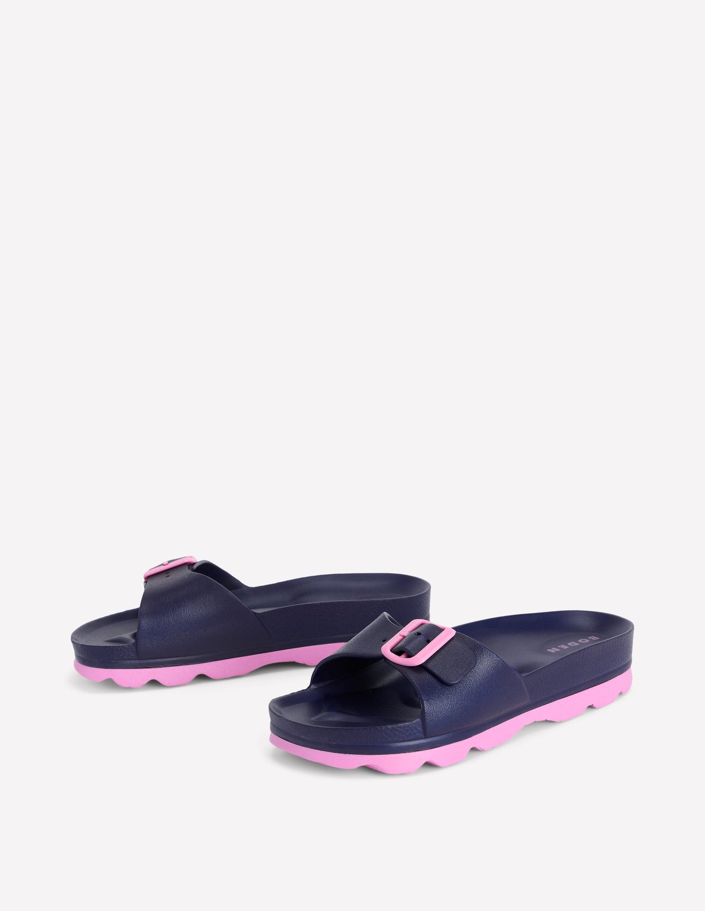 Lyla Single Buckle Sliders-Navy/Pink