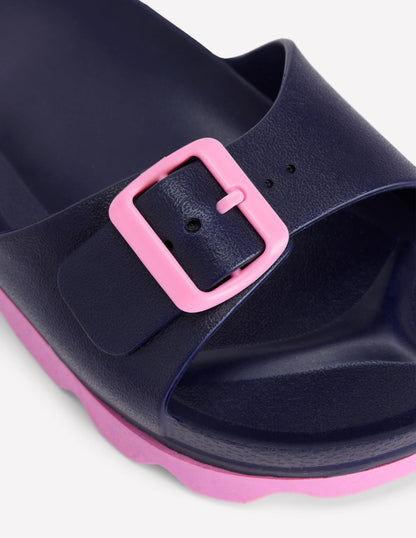 Lyla Single Buckle Sliders-Navy/Pink-4