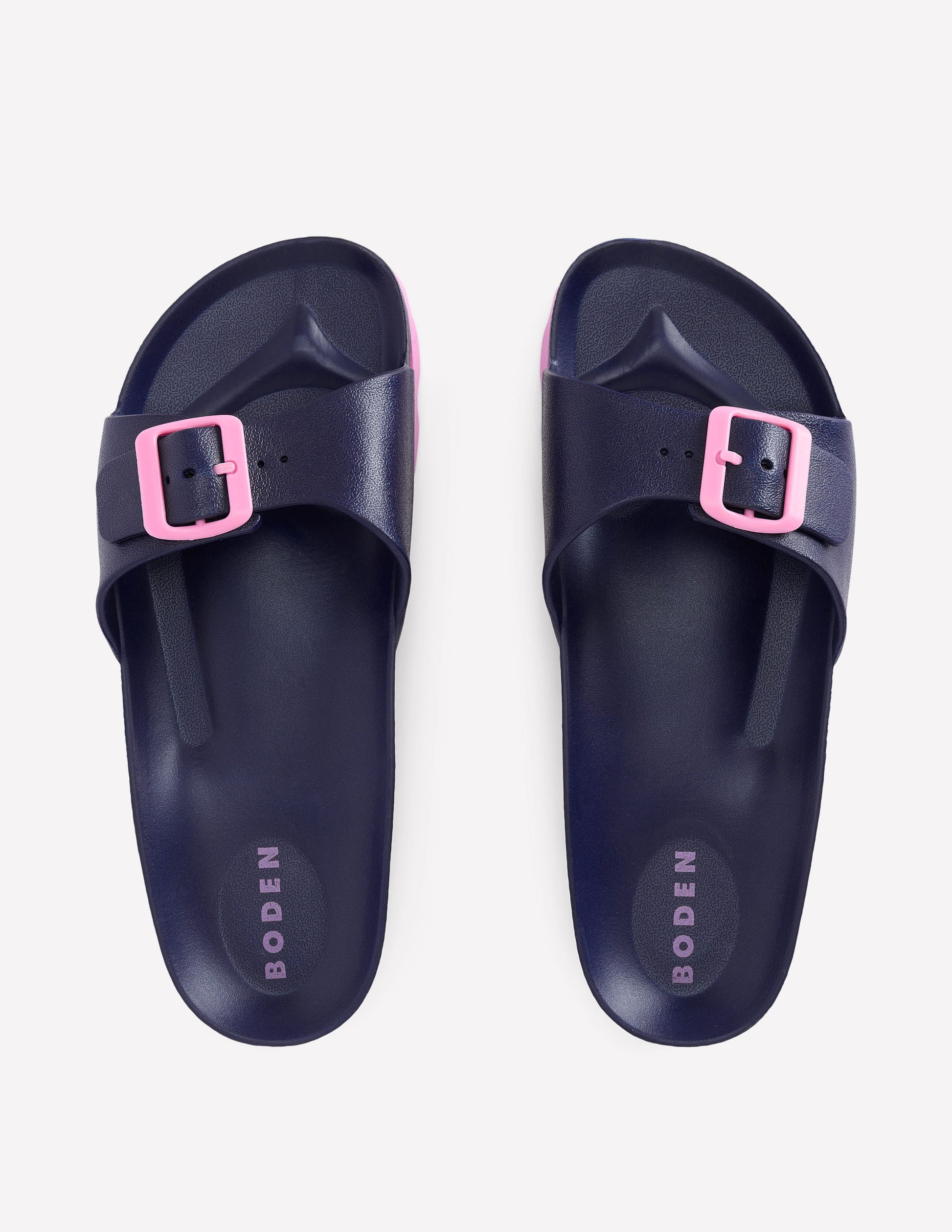 Lyla Single Buckle Sliders-Navy/Pink-5