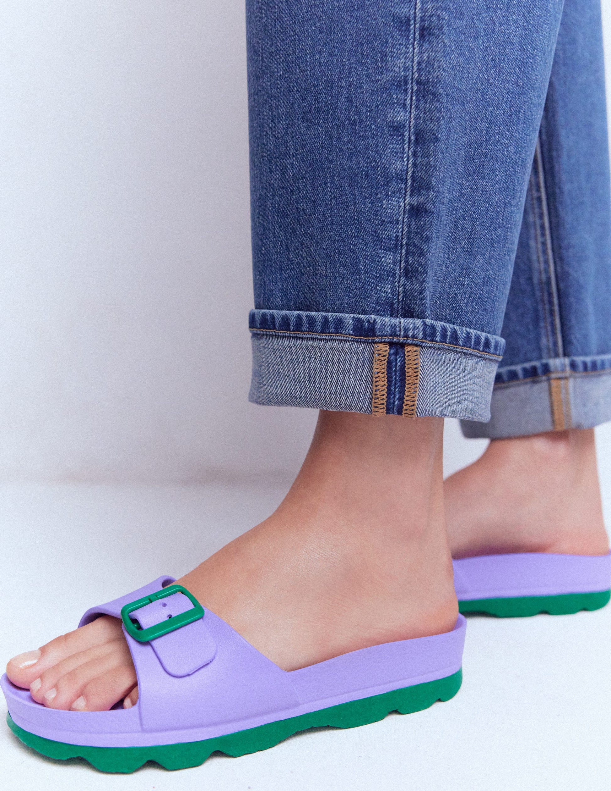 Lyla Single Buckle Sliders-Lilac/Green-3