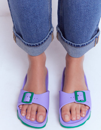Lyla Single Buckle Sliders-Lilac/Green-2