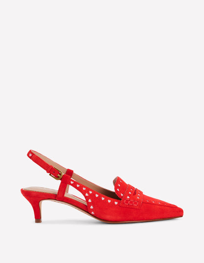 Brogue Slingback Kitten Heel-Red-1