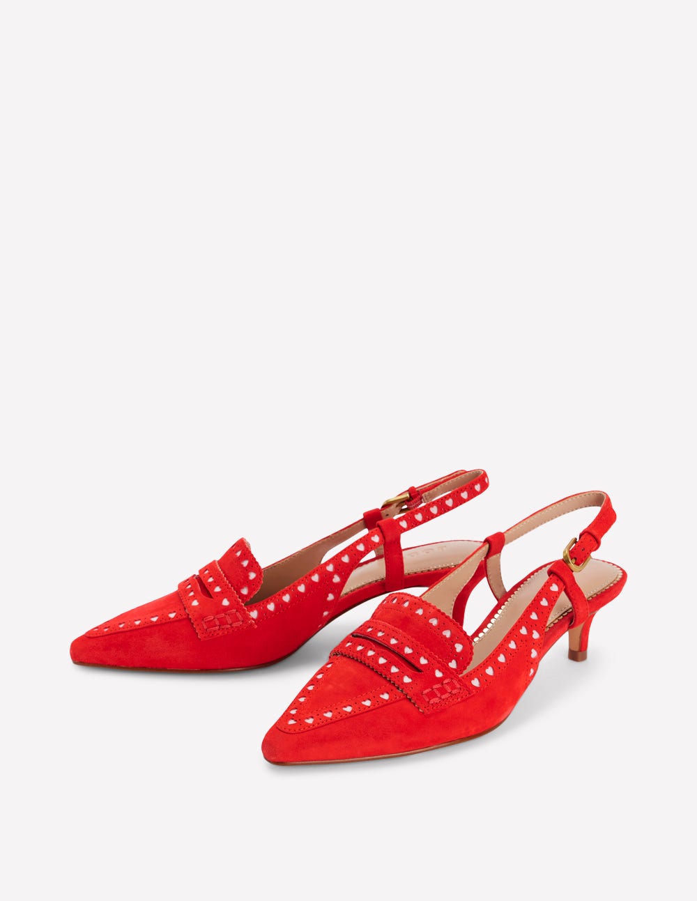Brogue Slingback Kitten Heel-Red - Image 4