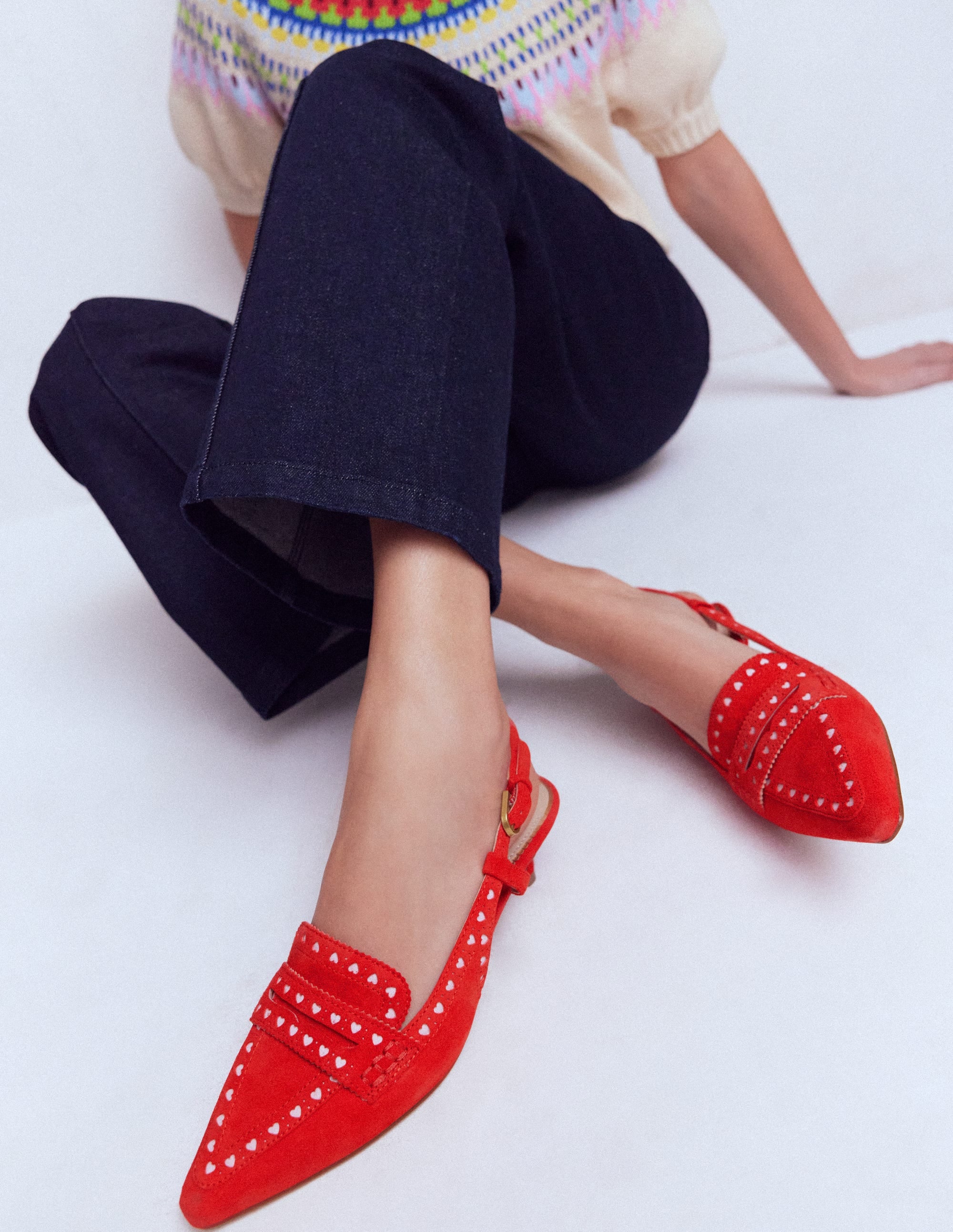 Brogue Slingback Kitten Heel-Red - Image 2