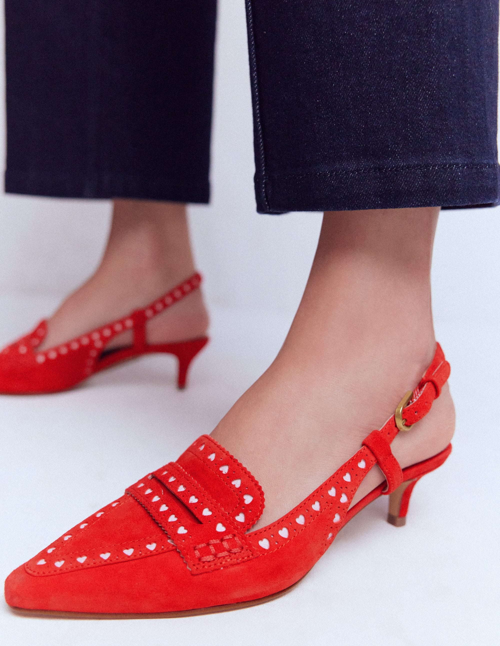 Brogue Slingback Kitten Heel-Red - Image 3