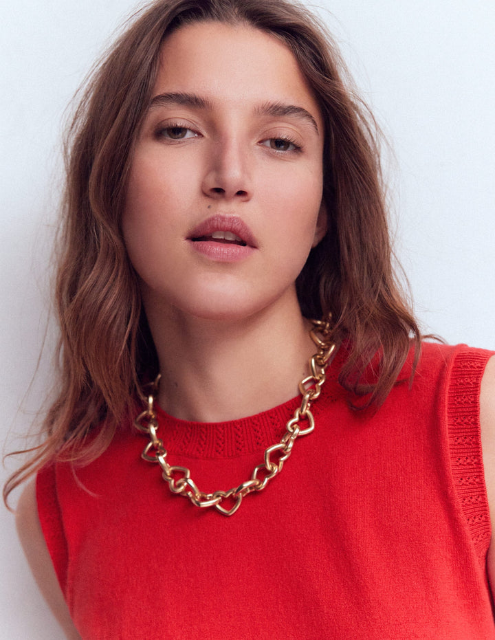 Chunky Heart Chain Necklace-Gold Colour