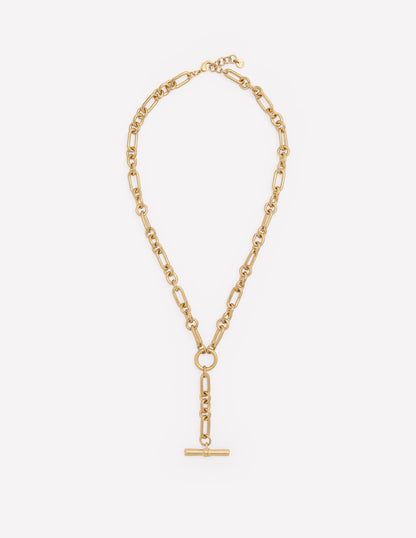Drop Chain T-bar Necklace-Gold T bar-1