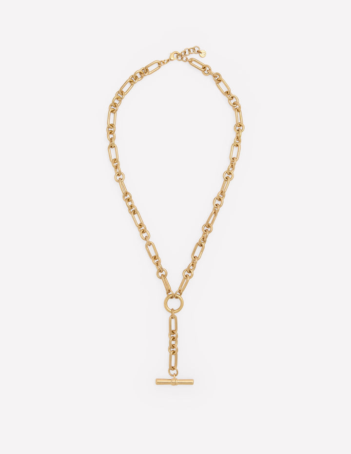 Drop Chain T-bar Necklace-Gold T bar