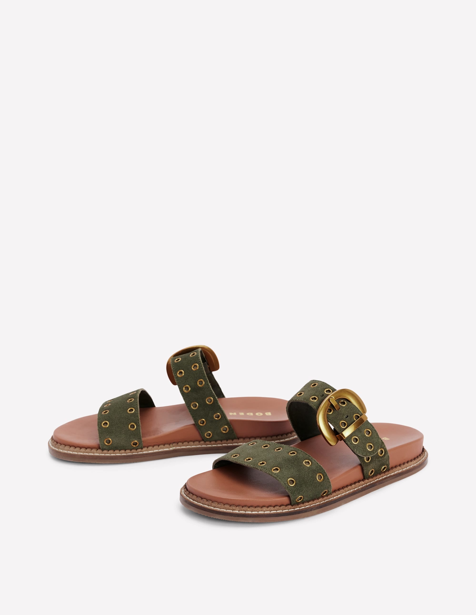 Caryl Double Strap Sandals-Deep Olive - Image 3