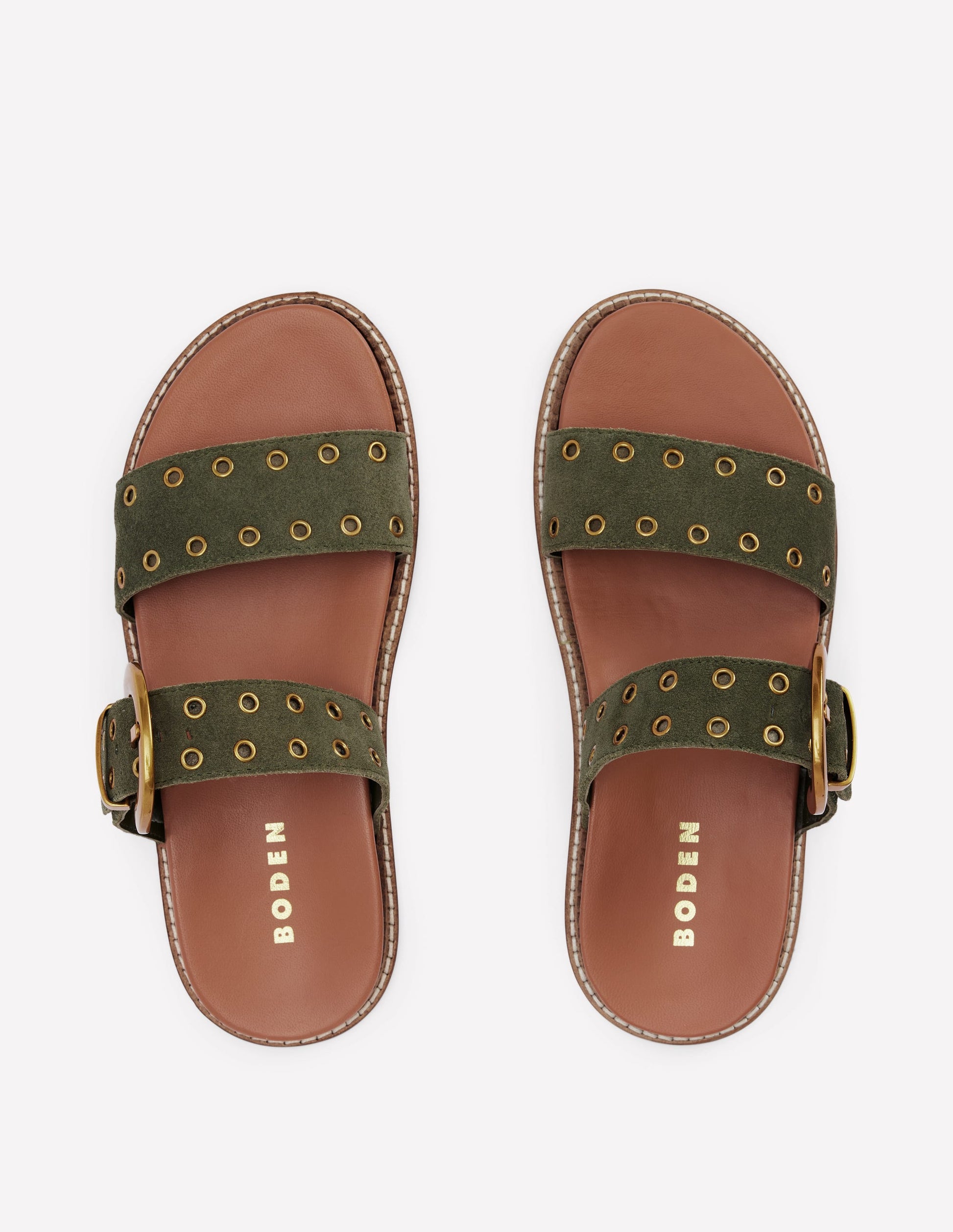 Caryl Double Strap Sandals-Deep Olive-5