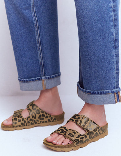 Lyla Printed Buckle Sliders-Leopard-1
