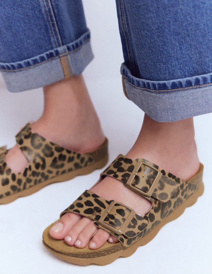 Lyla Printed Buckle Sliders-Leopard-2