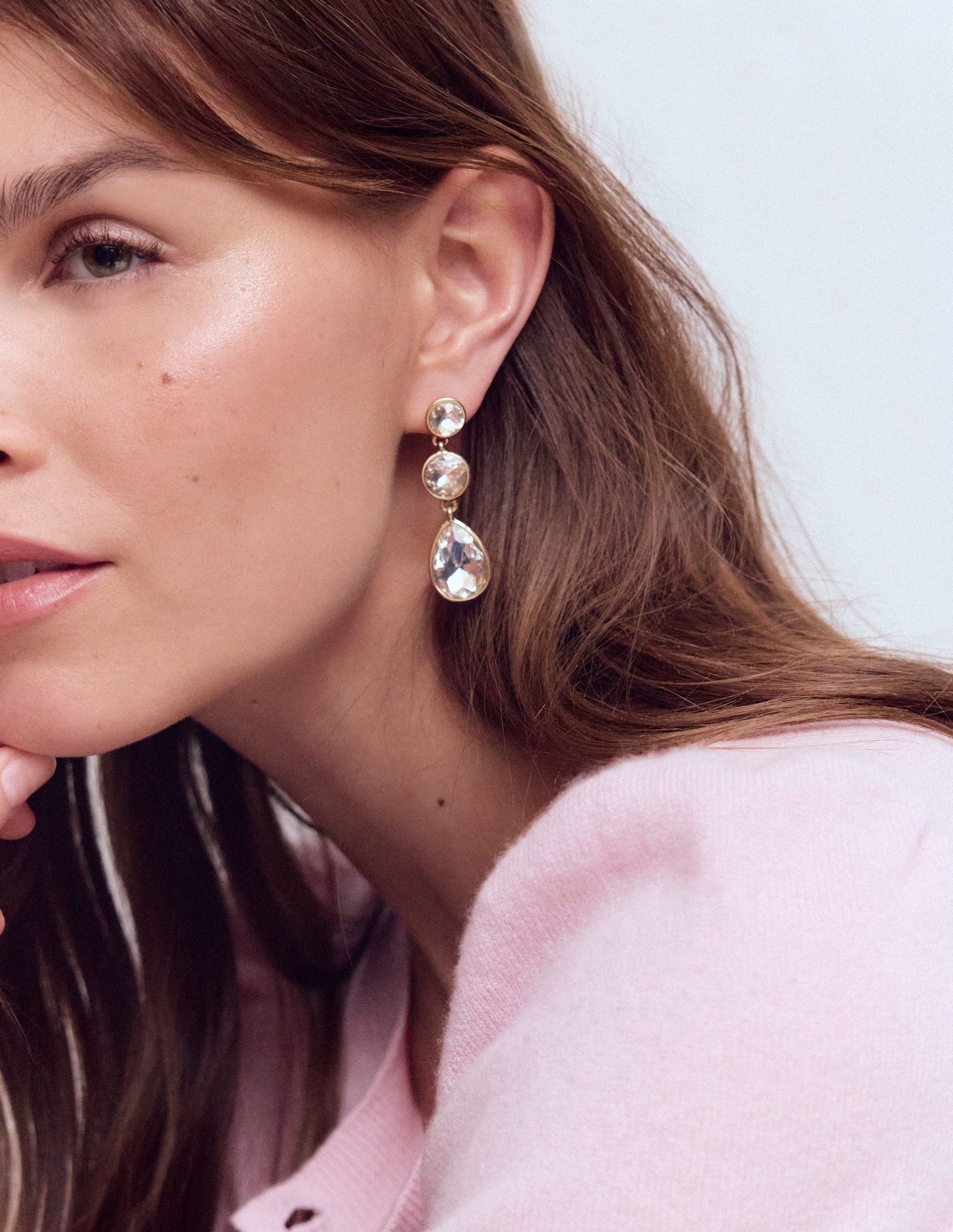 Small Jewel Drop Earrings-Clear-2