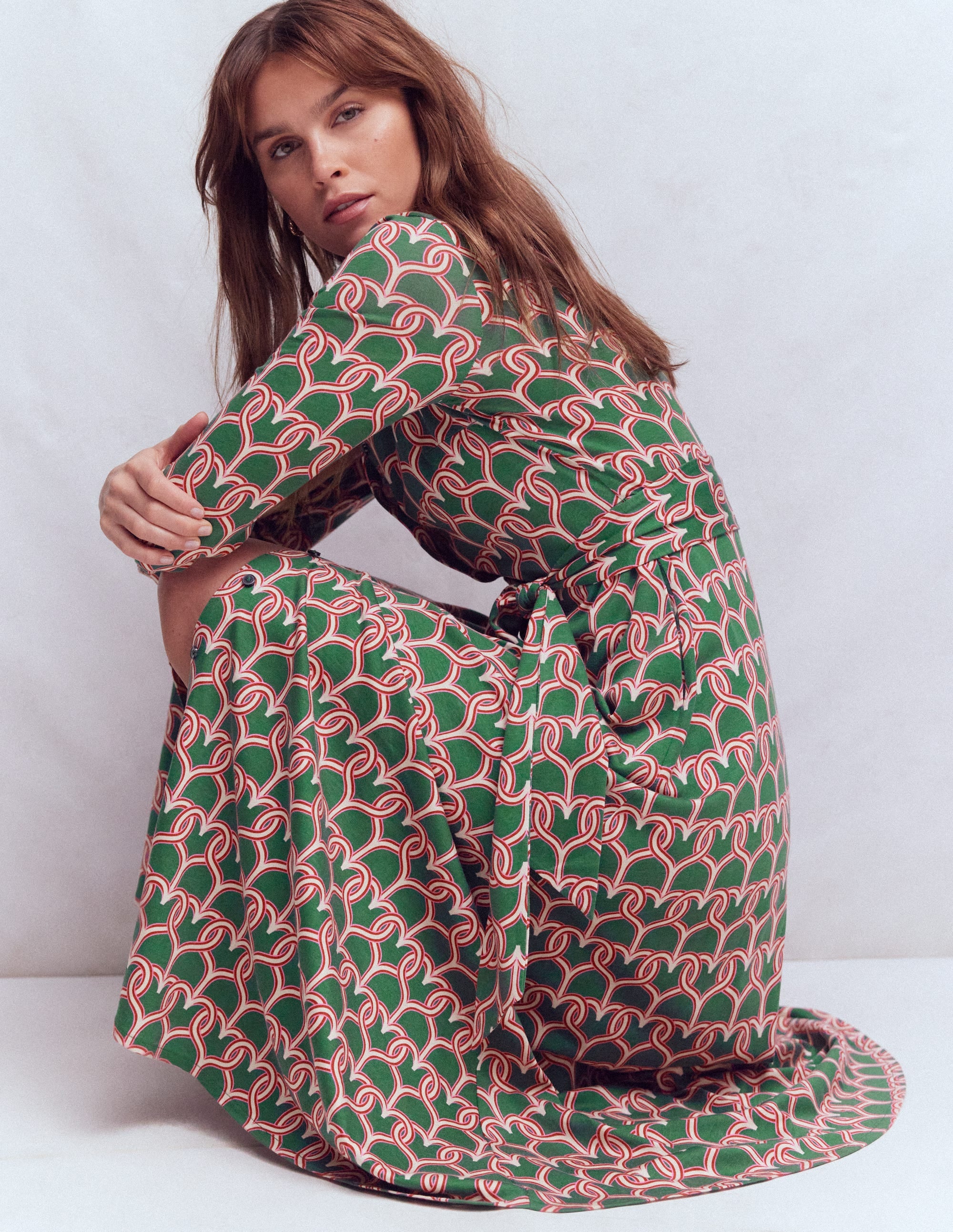 Marcia Jersey Shirt Dress-Hunter Green, Heart Link - Image 2