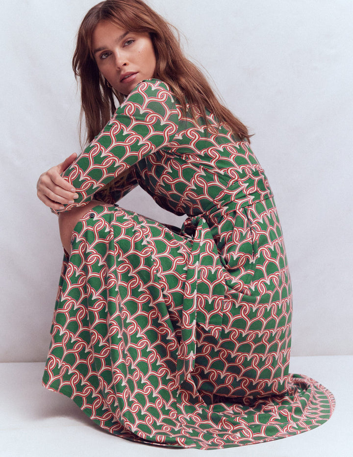 Marcia Jersey Shirt Dress-Hunter Green, Heart Link