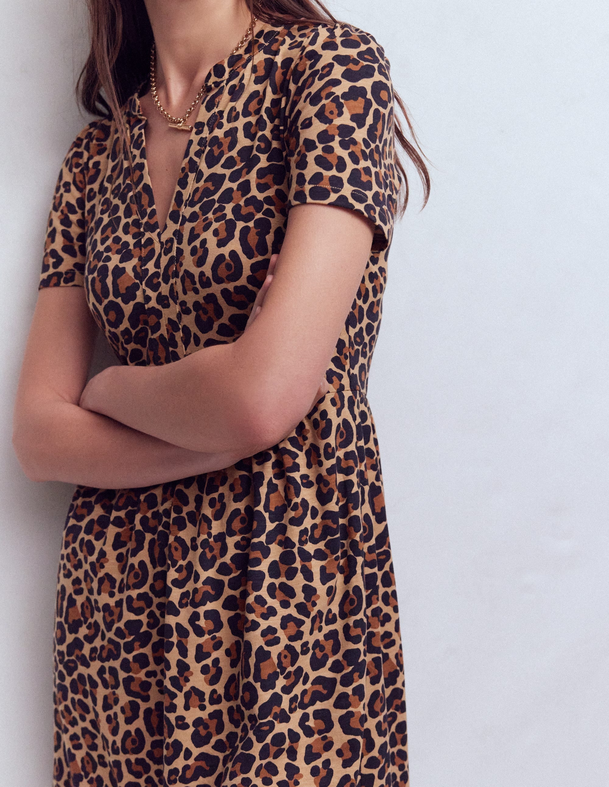 Naomi Short Sleeve Dress-Camel, Cheetah Pop - Image 2