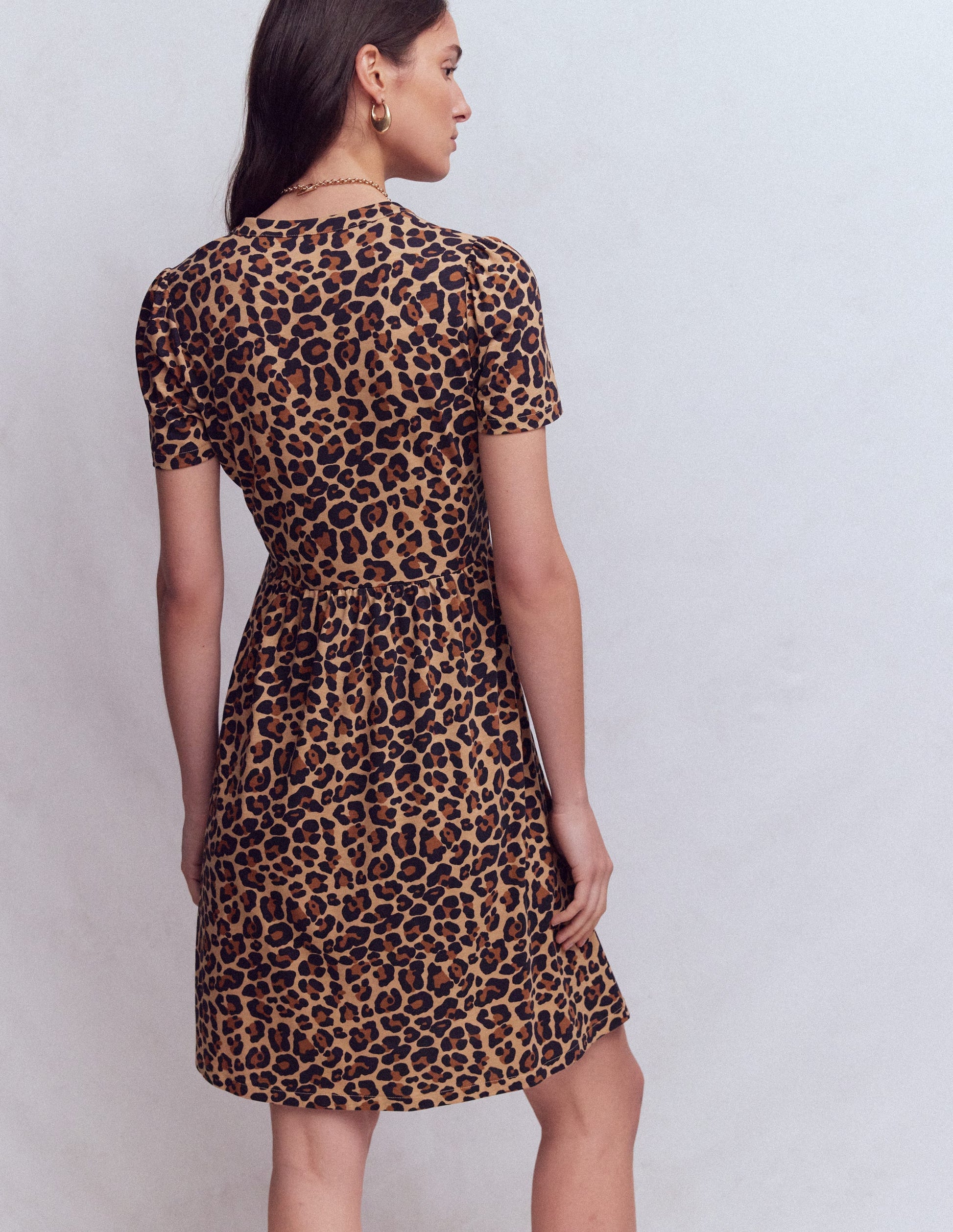 Naomi Short Jersey Dress-Camel, Cheetah Pop-3