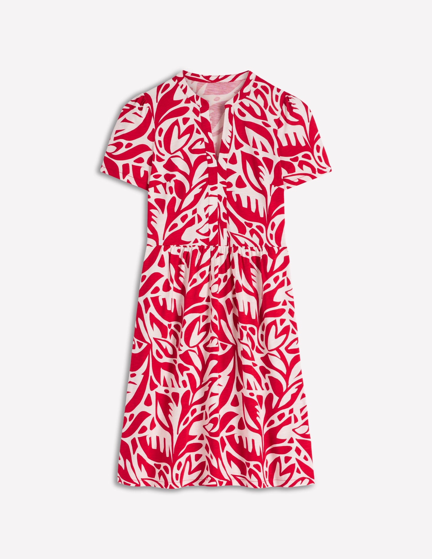 Naomi Short Jersey Dress-Merida Red, Leafy Cascade Mono