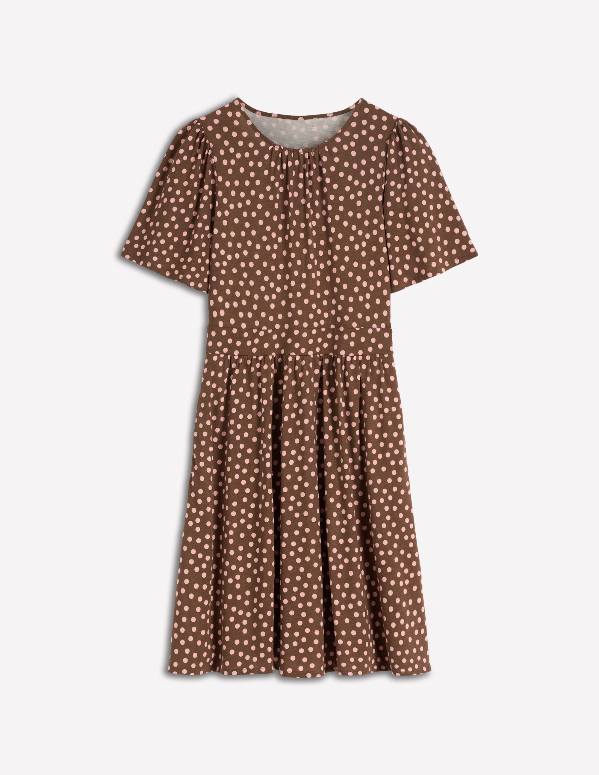 Louisa Short Jersey Dress-Raw Umber, Painted Dot - Image 6