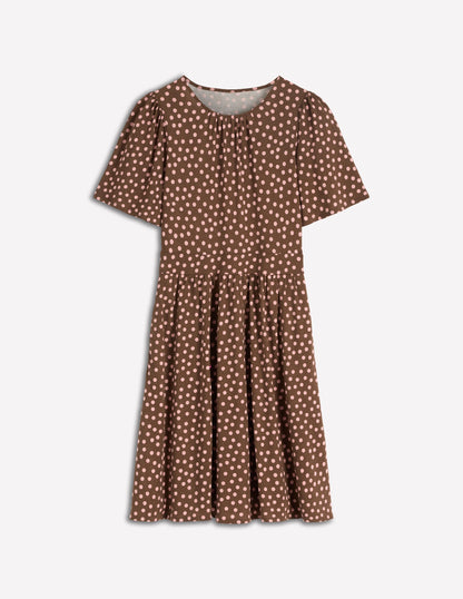 Louisa Short Jersey Dress-Raw Umber, Painted Dot-6
