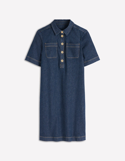 Zia Pocket Shift Dress-Indigo Stripe-5