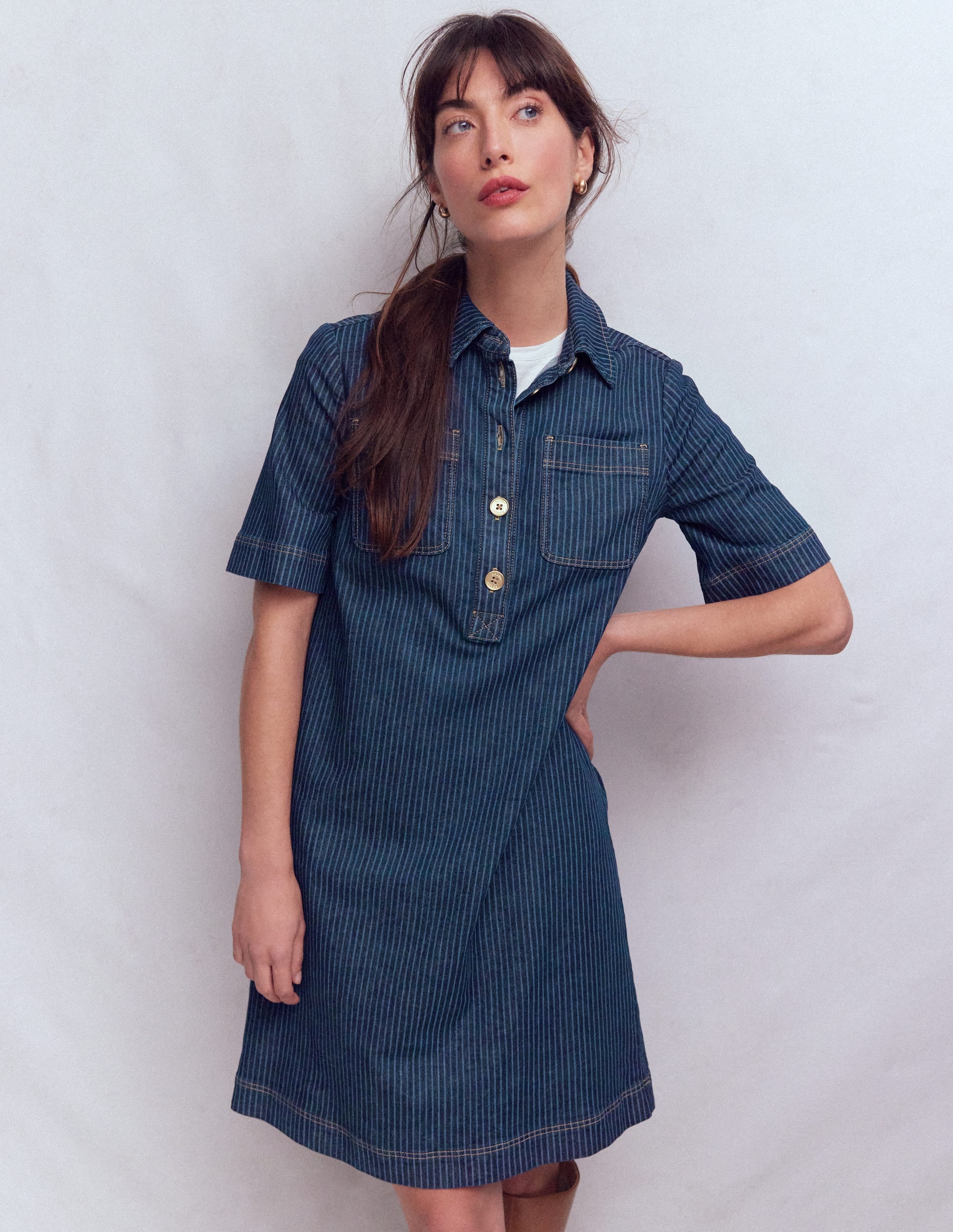 Zia Pocket Shift Dress-Indigo Stripe - Image 1