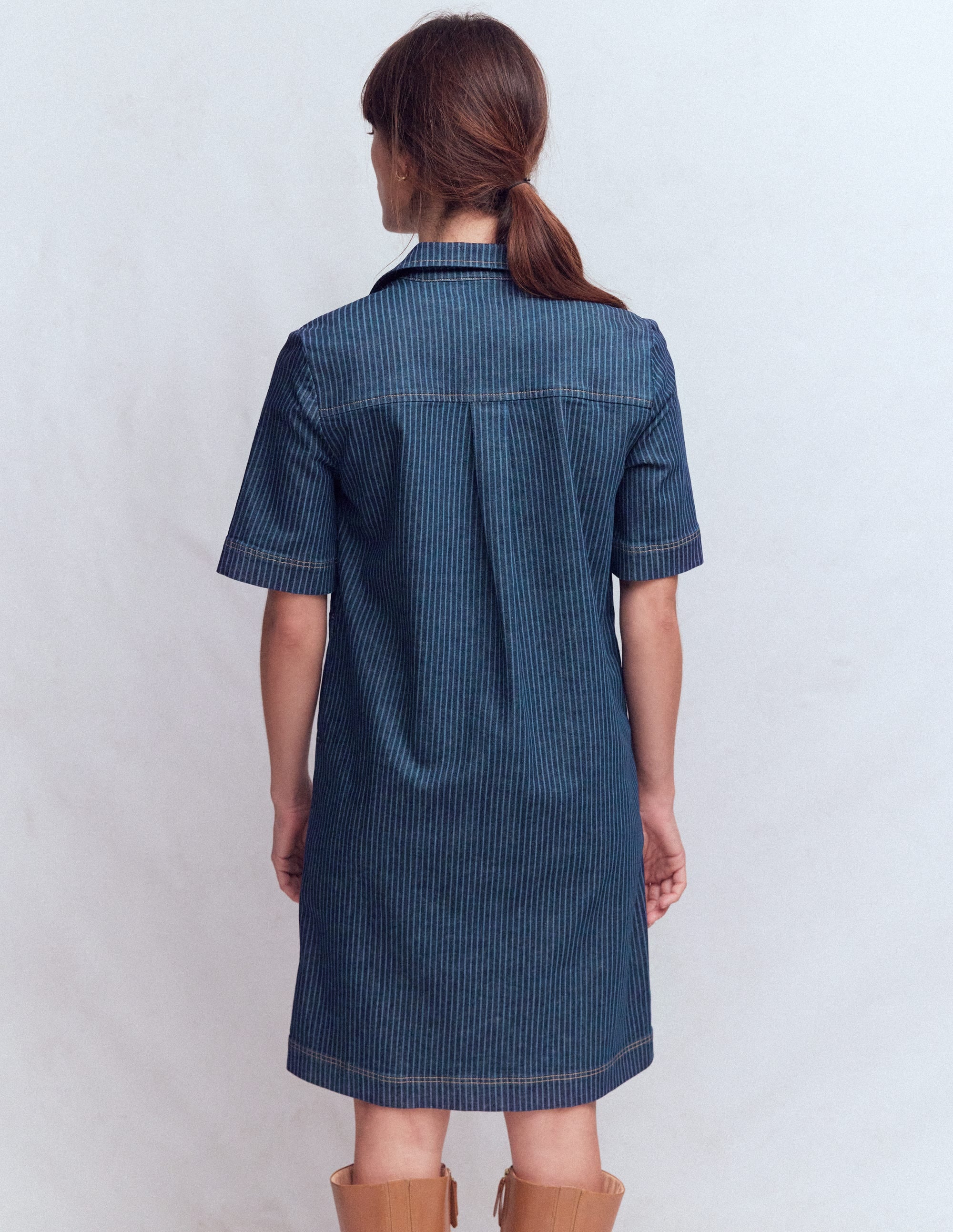 Zia Pocket Shift Dress-Indigo Stripe - Image 3