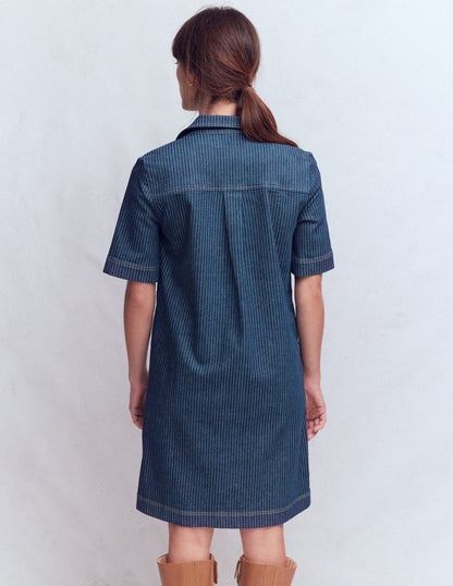 Zia Pocket Shift Dress-Indigo Stripe-3