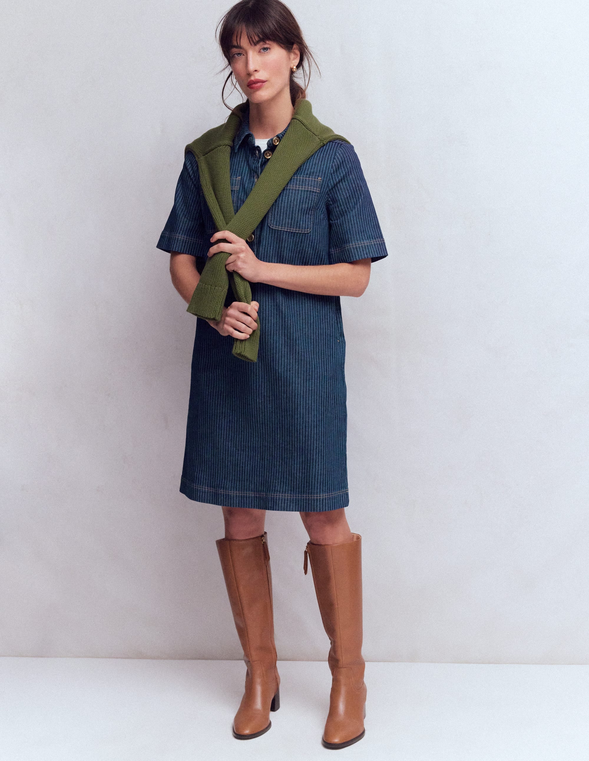 Zia Pocket Shift Dress-Indigo Stripe - Image 4