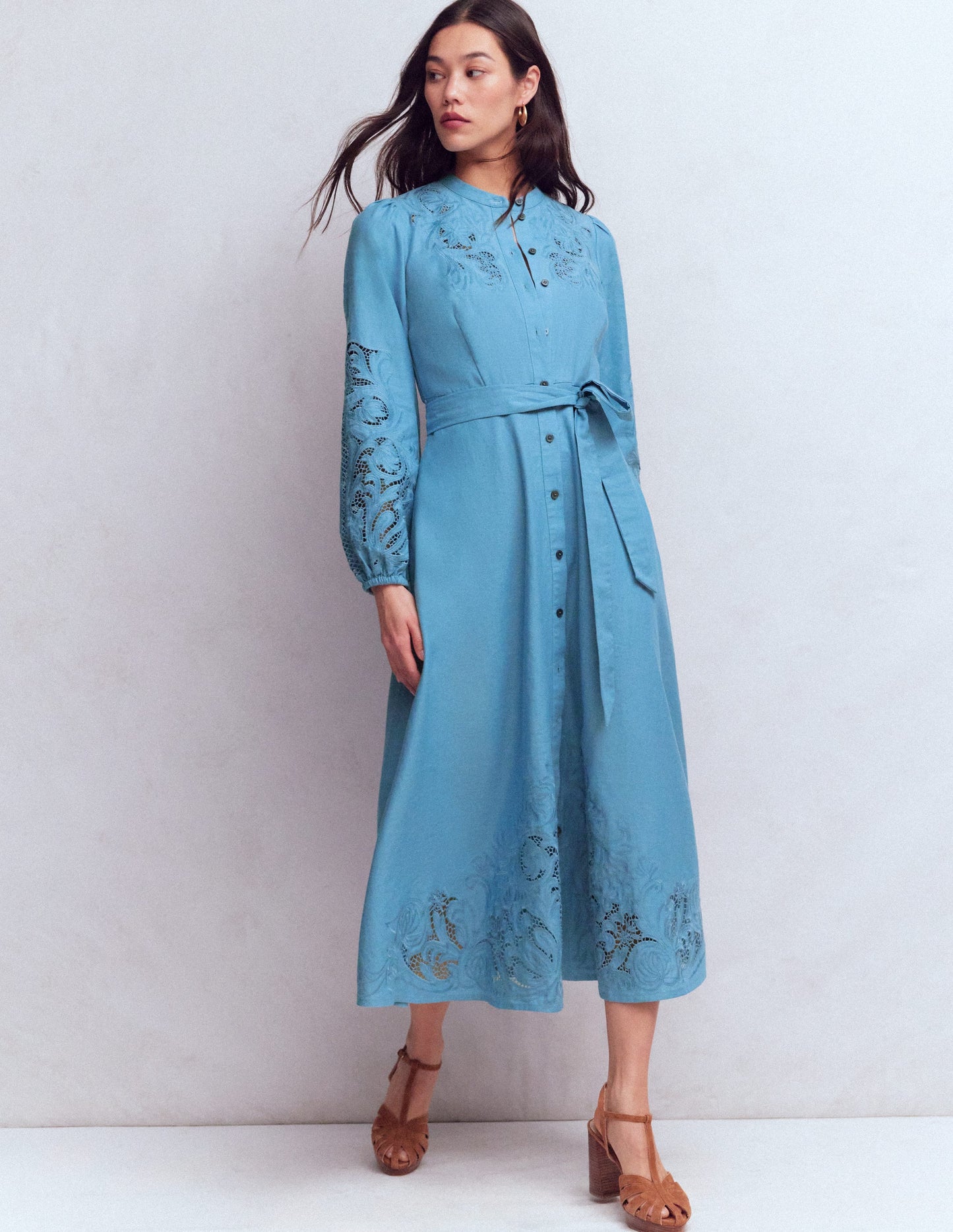 Mae Linen Blend Shirt Dress-Blue Heaven