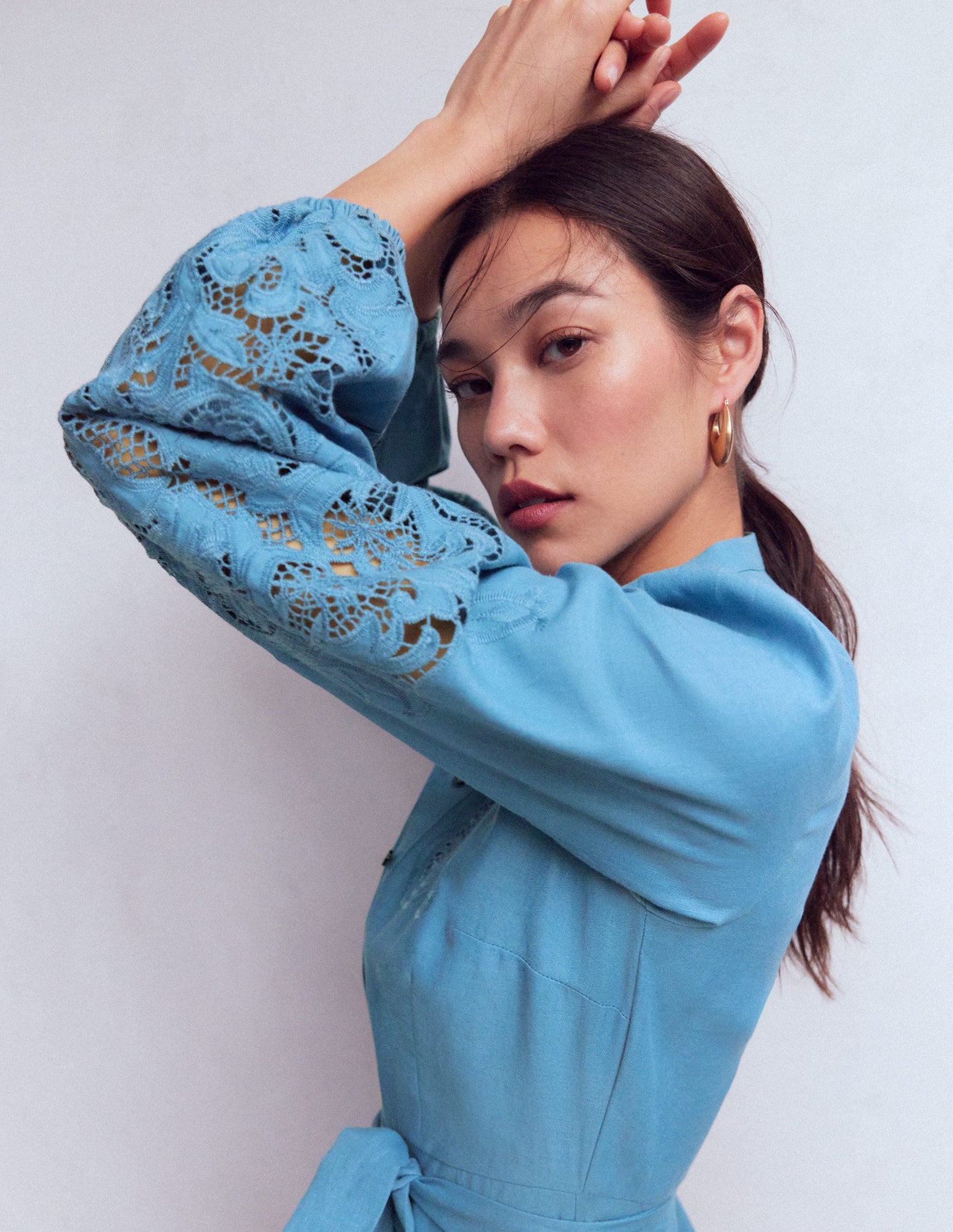 Mae Linen Blend Shirt Dress-Blue Heaven