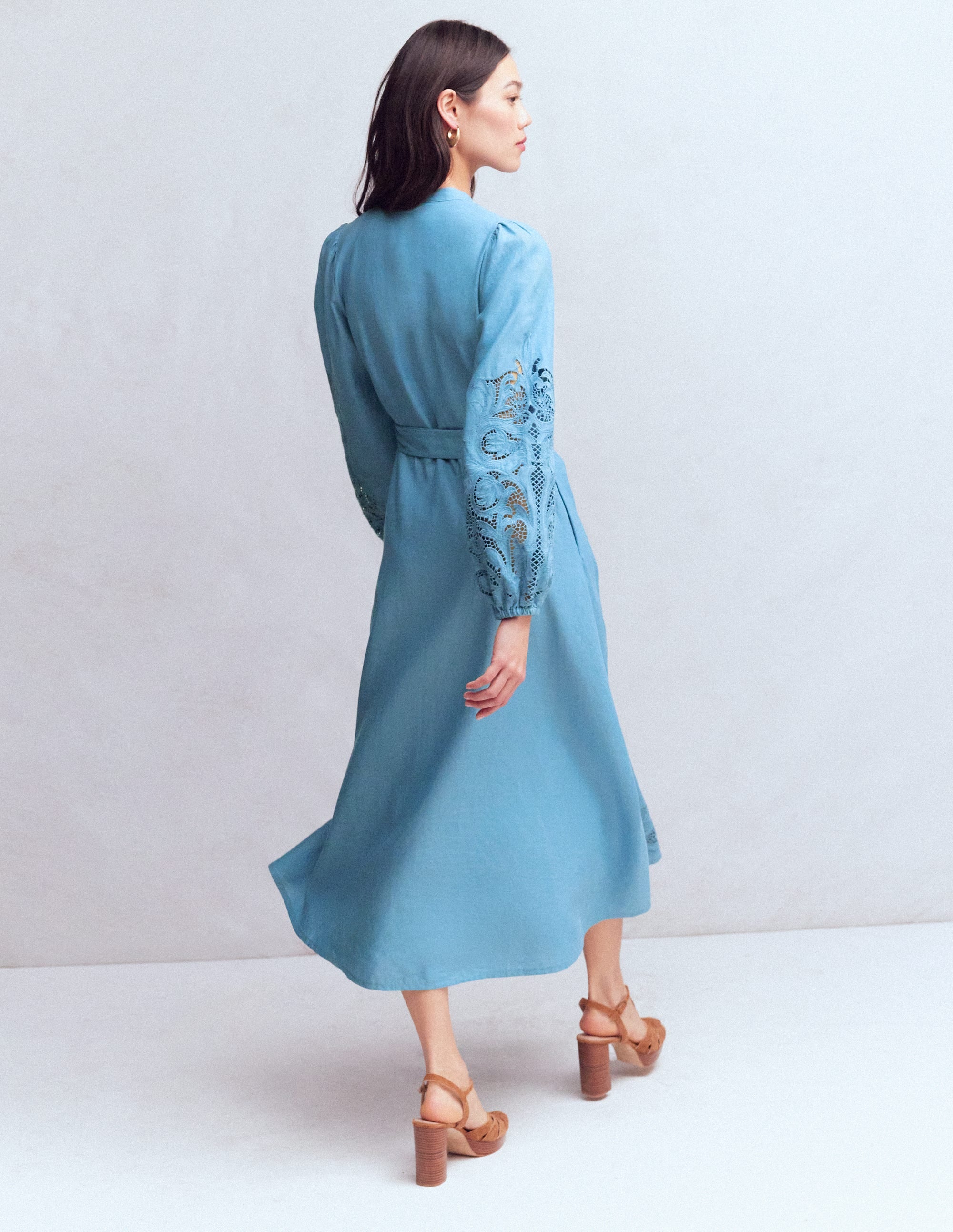 Mae Linen Blend Shirt Dress-Blue Heaven - Image 3