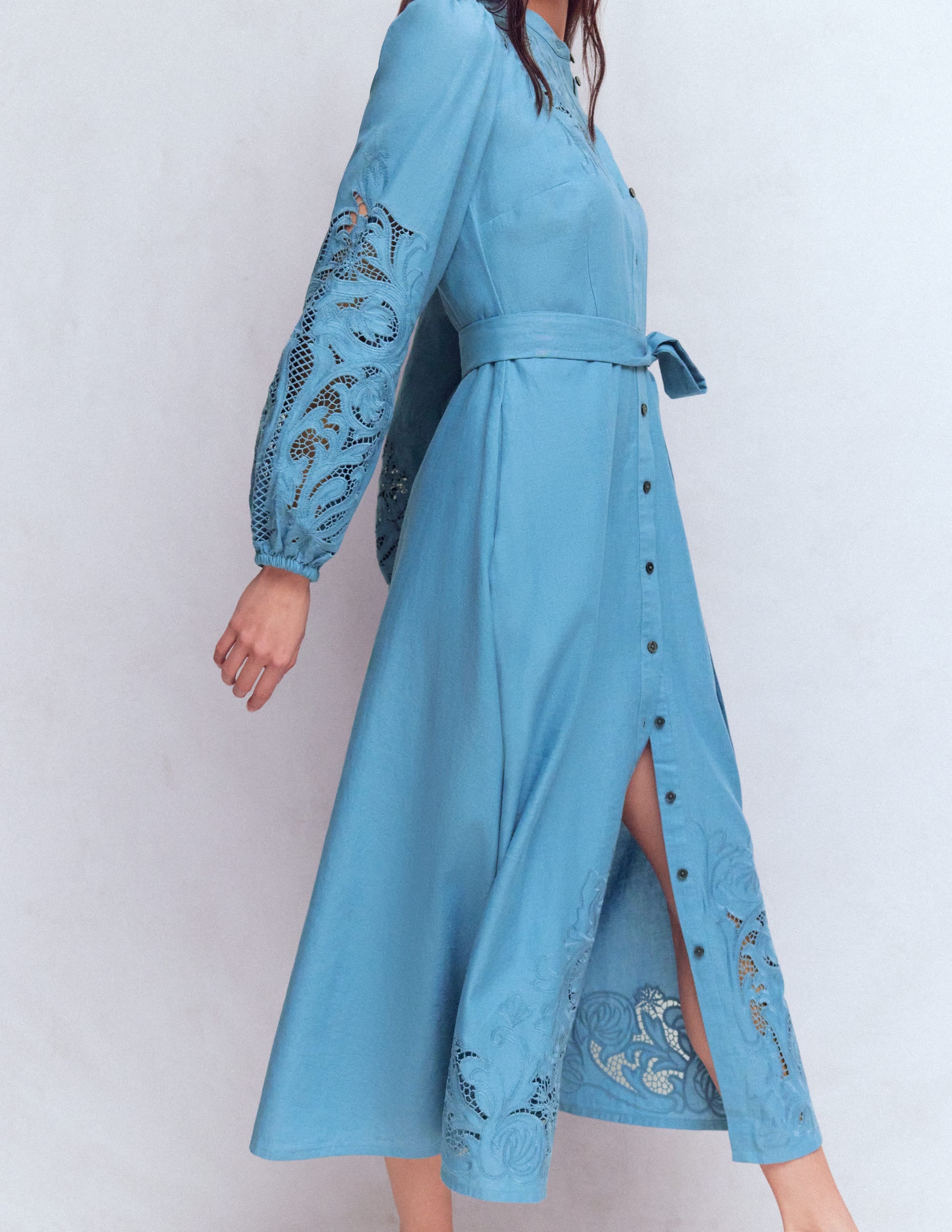 Mae Linen Blend Shirt Dress-Blue Heaven - Image 4