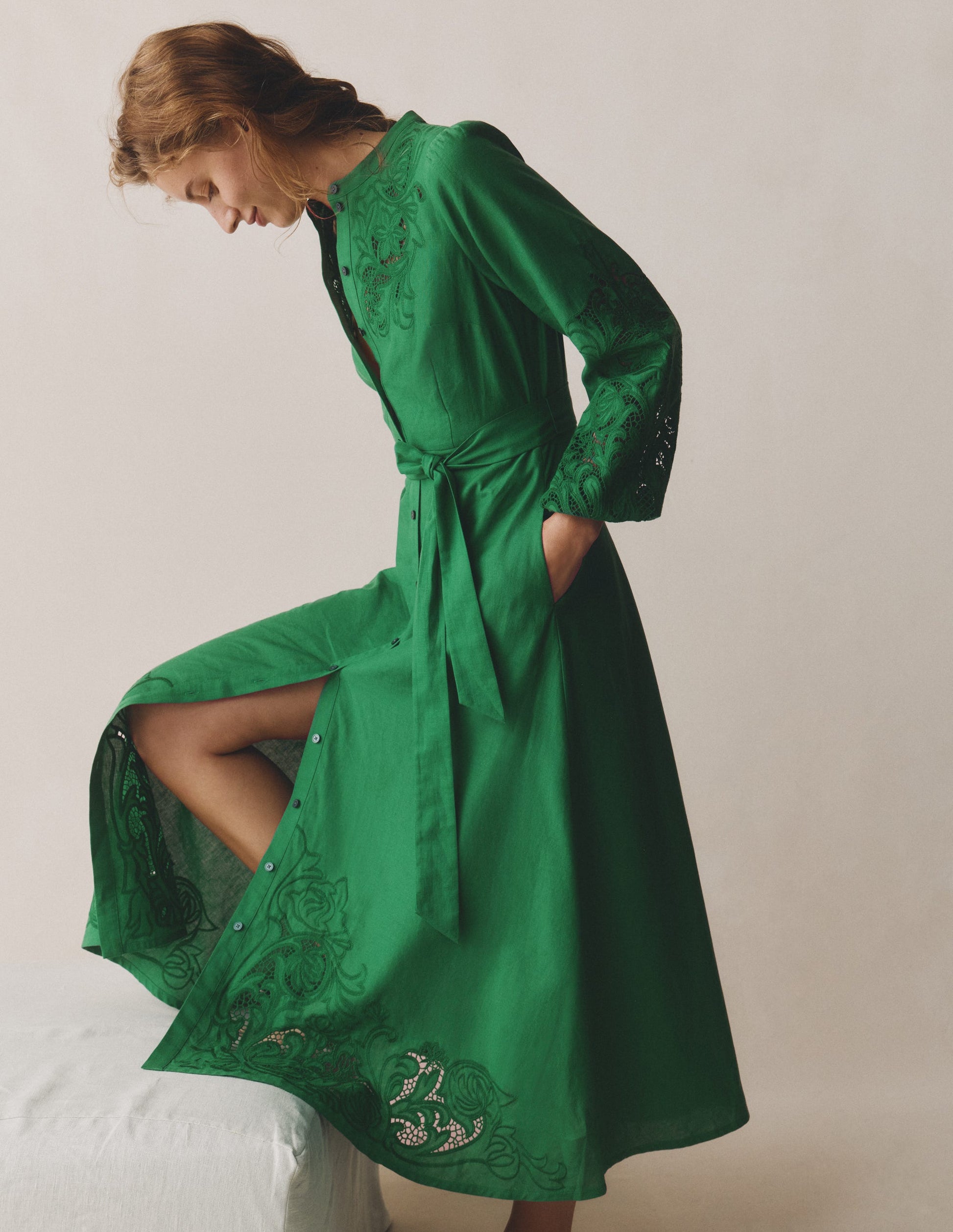 Mae Linen Blend Shirt Dress - Highland Green