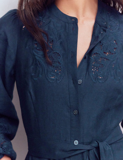 Mae Linen Blend Shirt Dress-Navy-2