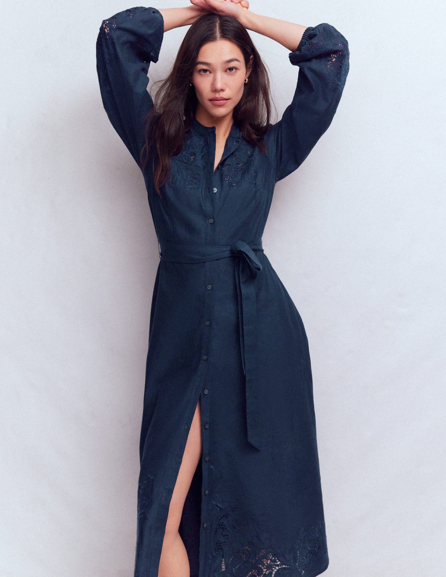 Mae Linen Blend Shirt Dress-Navy