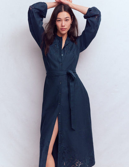 Mae Linen Blend Shirt Dress-Navy-4