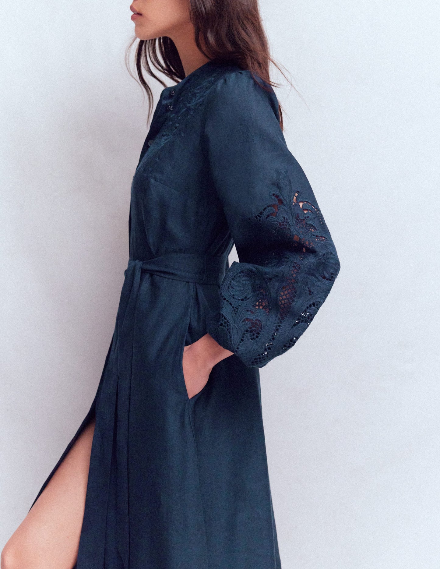 Mae Linen Blend Shirt Dress-Navy