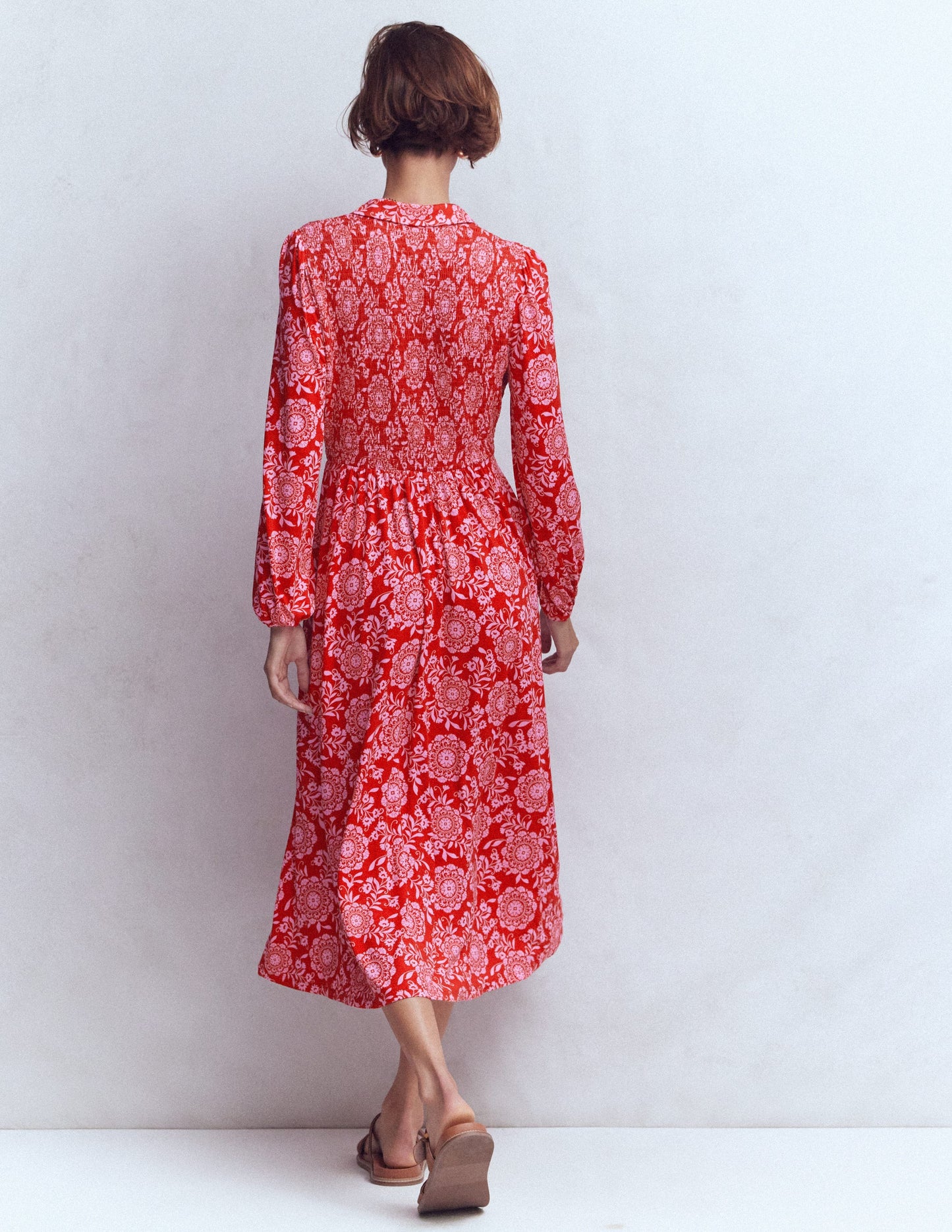 Smocked Jersey Shirt Dress-Merida Red, Decorative Blossom