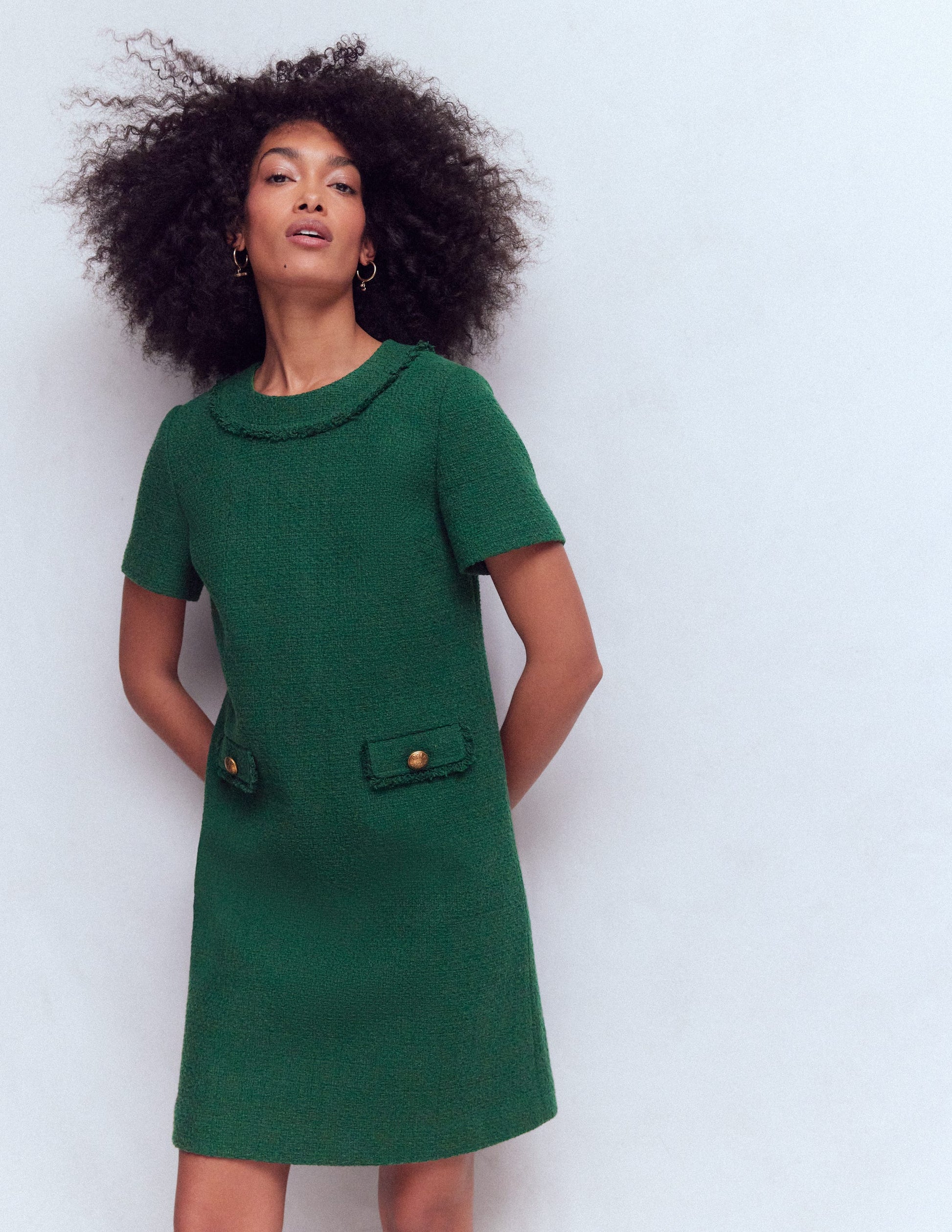 Evita Cotton Shift Dress-Dark Green