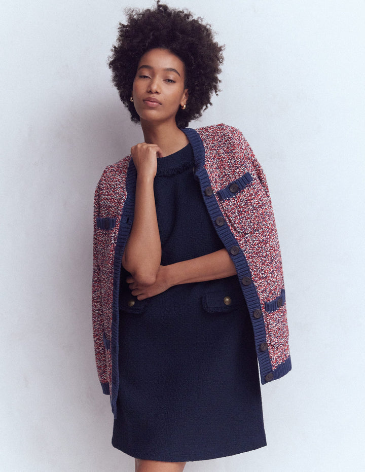 Evita Cotton Shift Dress-Navy