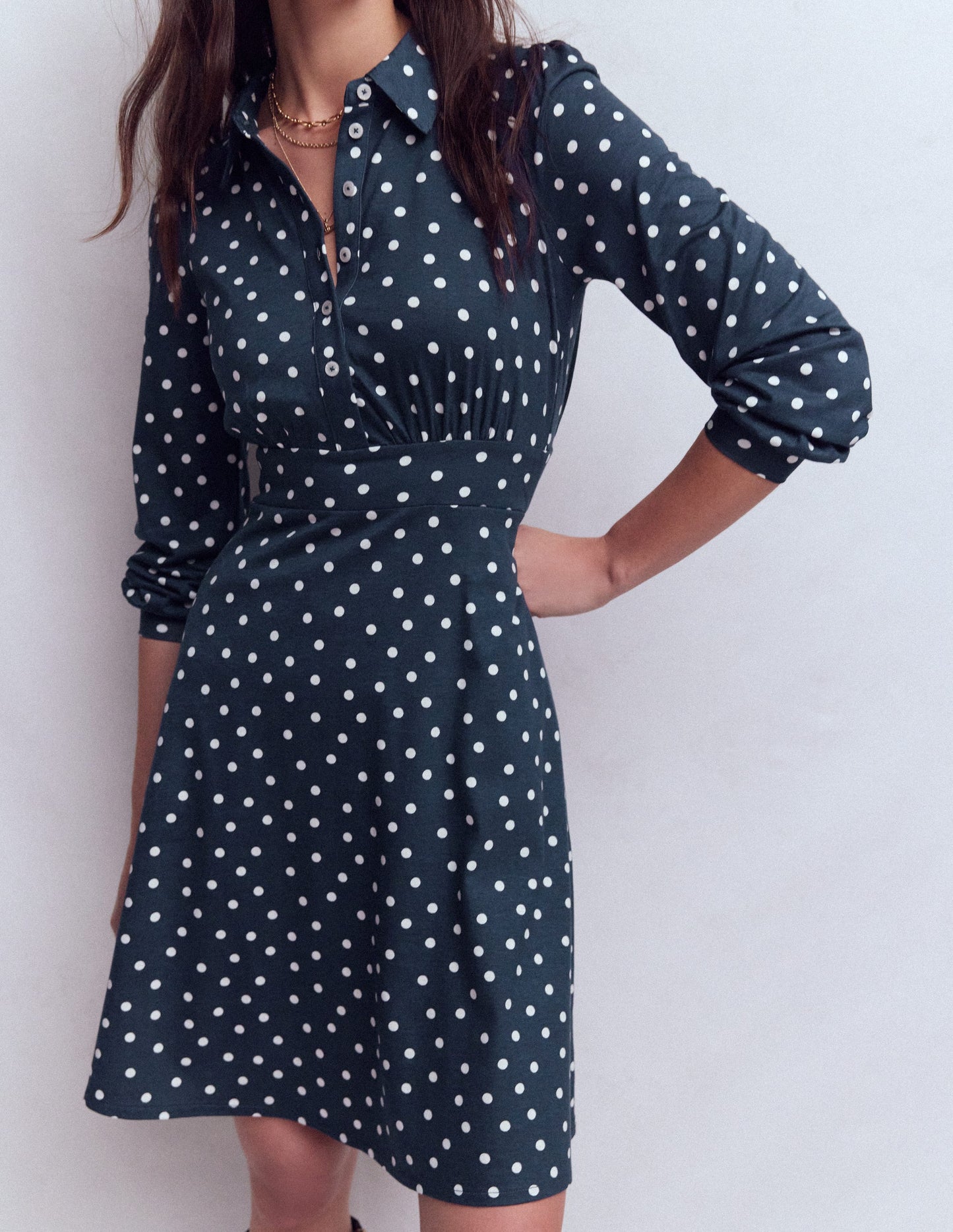 Orla Short Jersey Shirt Dress-French Navy, Painted Dot