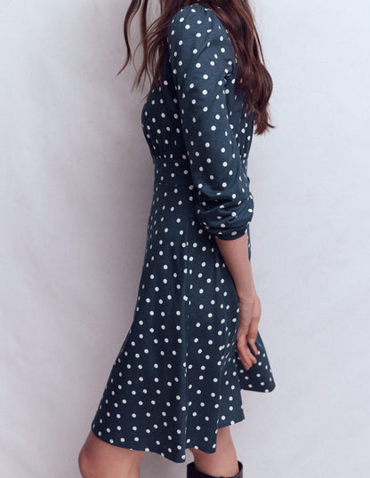Orla Short Jersey Shirt Dress-French Navy, Painted Dot-4