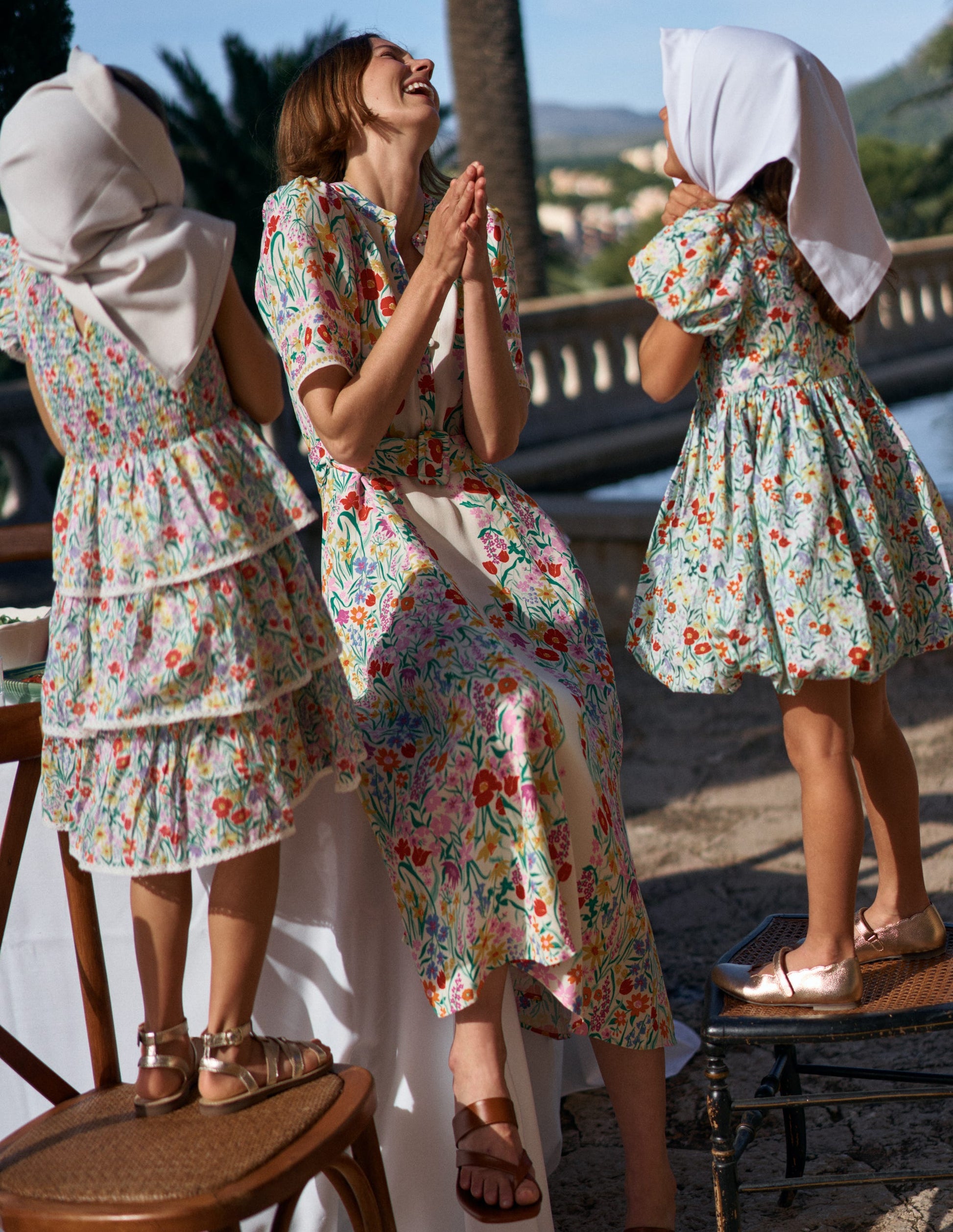 Kate Puff Sleeve Belted Dress-Ivory Garden Placement-2