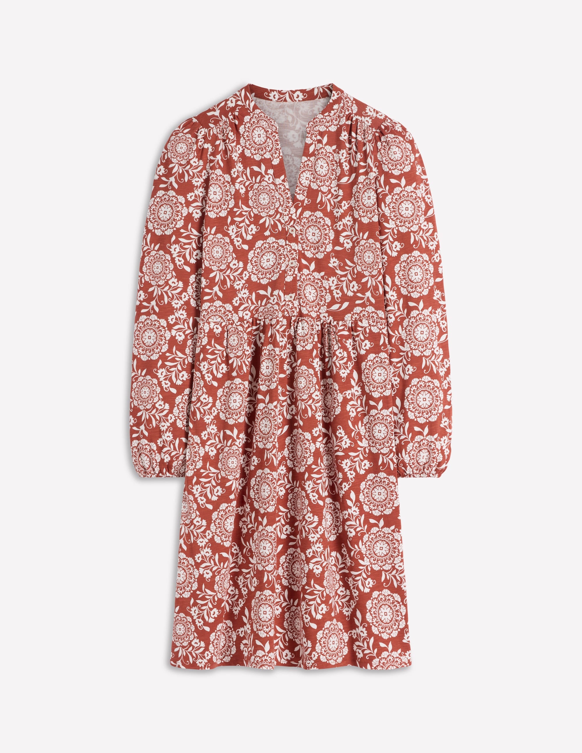 Amy Short Jersey Dress-Brown, Decorative Blossom - Image 5