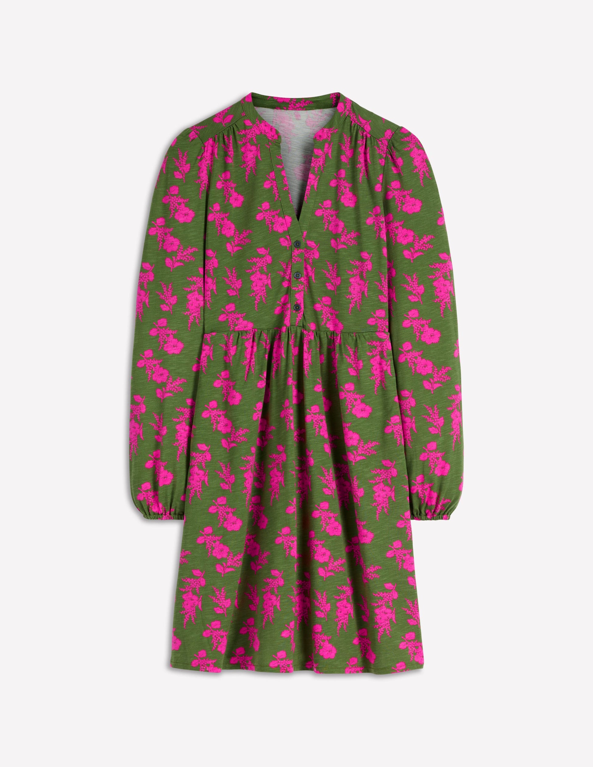 Amy Short Jersey Dress-Pink and Green Floral-6