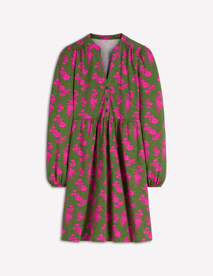 Amy Short Jersey Dress-Pink and Green Floral-6