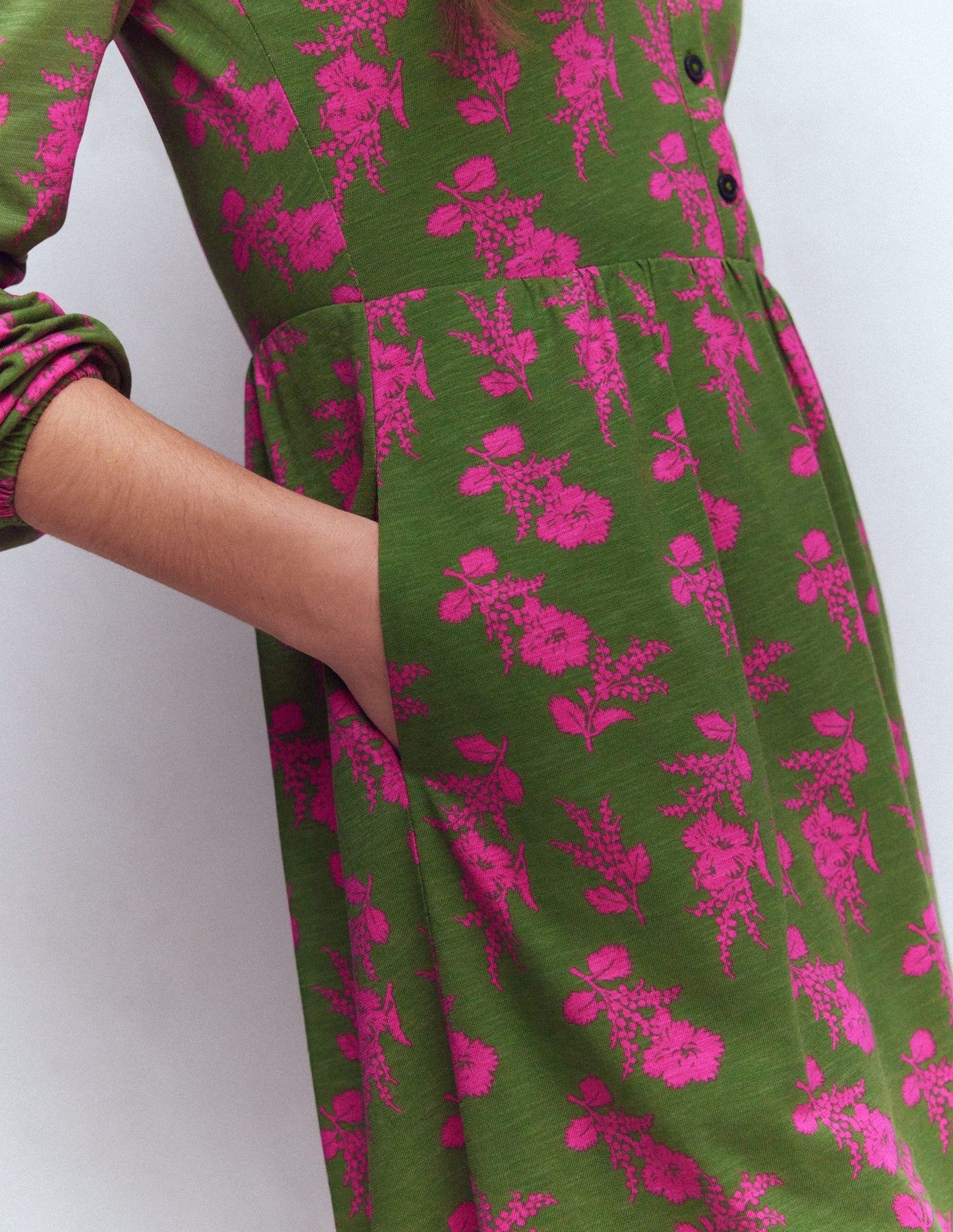 Amy Short Jersey Dress-Pink and Green Floral