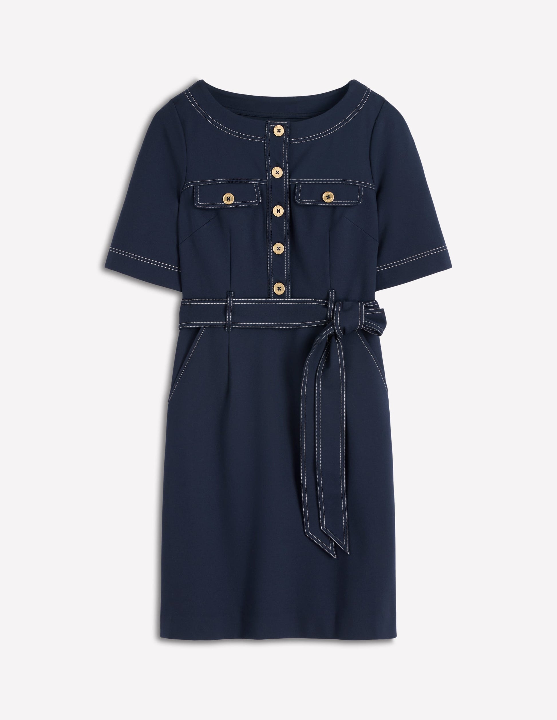 Bria Ponte Shift Dress-Navy-5
